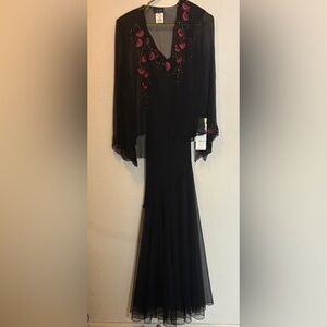 Vintage Xscape silk embroidered flowers Beaded Gown & Jacket 4 NWT